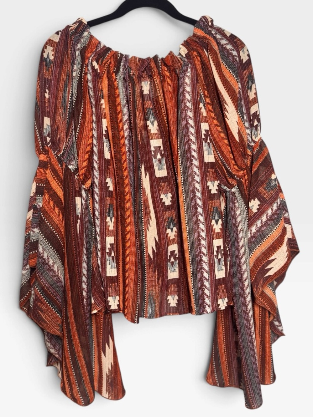Cato Rust Aztec-Print Off-Shoulder Ruffle Blouse - Picture 2 of 5